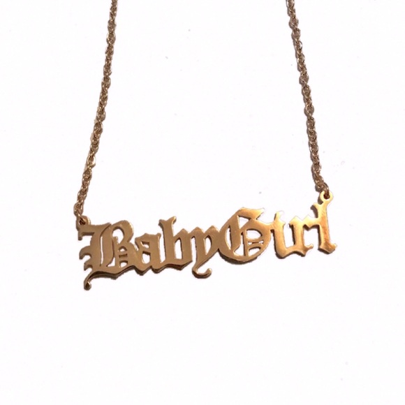 BabyGirl Old English Gold Statement Titanium Stainless Steel Necklace - Picture 2 of 14